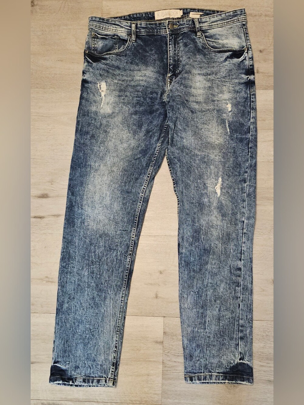 Men's Jeanius Level by Akademiks Blue Acid Wash Distressed Jeans 38x32